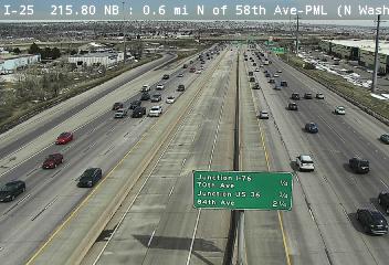 I-25 - I-25  215.80 NB : 0.6 mi N of 58th Ave-ML - Traffic in lanes on right moving North - (10064) - USA