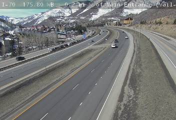 I-70 - I-70  175.80 : 0.2 mi W of Main Entrance - Vail - Traffic closest to camera is travelling West - (13759) - Denver and Colorado