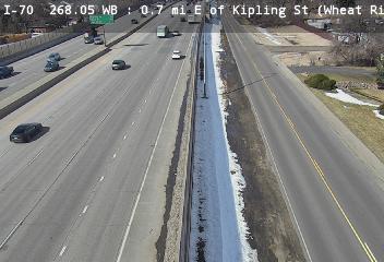 I-70 - I-70  268.10 : 0.7 mi E of Kipling St - Traffic in lanes closest to camera moving West - (11261) - Denver and Colorado