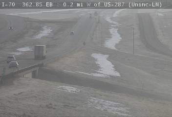 I-70 - I-70  362.85 : 0.2 mi E of US-287 - Traffic in lanes closest to camera moving East - (10216) - Denver and Colorado