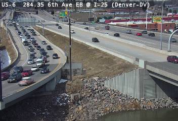 US 6 - US-6  284.35 EB @ I-25 - Traffic in lanes closest to camera moving West - (12599) - Denver and Colorado