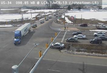 US 34 - US-34  098.85 WB @ LCR-1/WCR-13 (Johnstown-LR) - Traffic closest to camera is travelling South - (13723) - Denver and Colorado