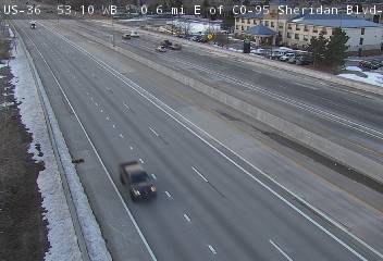 US 36 - US-36 53.10 : 0.4 mi E of Sheridan Blvd - Traffic closest to camera is moving West - (13289) - Denver and Colorado